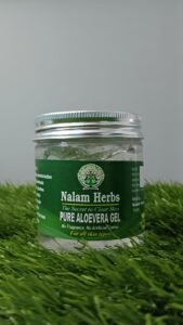 “Nalam Herbs Aloe Vera Gel Moisturizer – natural herbal skin hydrating gel in jar.”