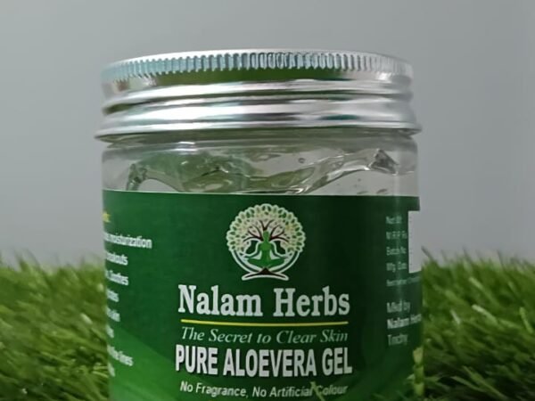 “Nalam Herbs Aloe Vera Gel Moisturizer – natural herbal skin hydrating gel in jar.”