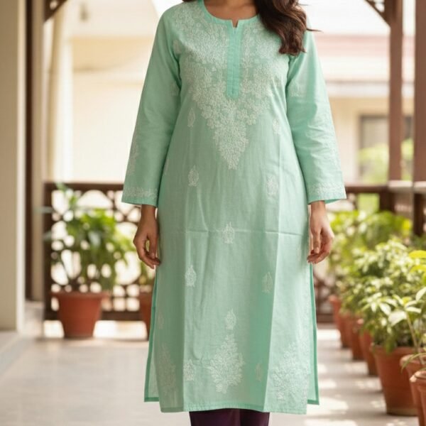 Voil cotton Chikankari kurti | Rishi Lucknowi Chikankari | Divyarshi Art & Craft