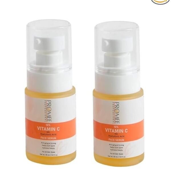 10% Vitamin C Face Serum with Hyaluronic Acid – Brightening Hydrating Anti-Aging Radiance Booster (Pack of 2 × 30 ml) | Promee