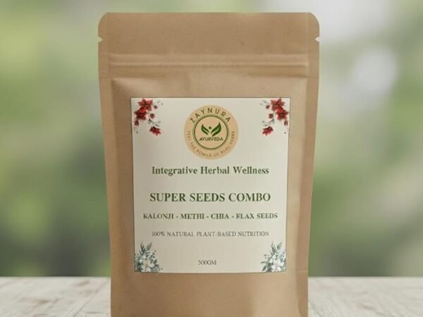 Super Seeds Combo | Methi, Kalonji, Chia & Flax Seeds | 100% Natural Cold-Pressed | High Fiber, Omega-3 & Protein | Immunity, Weight, Hair & Skin Wellness | Herbal Nutrition Pack125 grams X 4 = 500 g | Zaynura