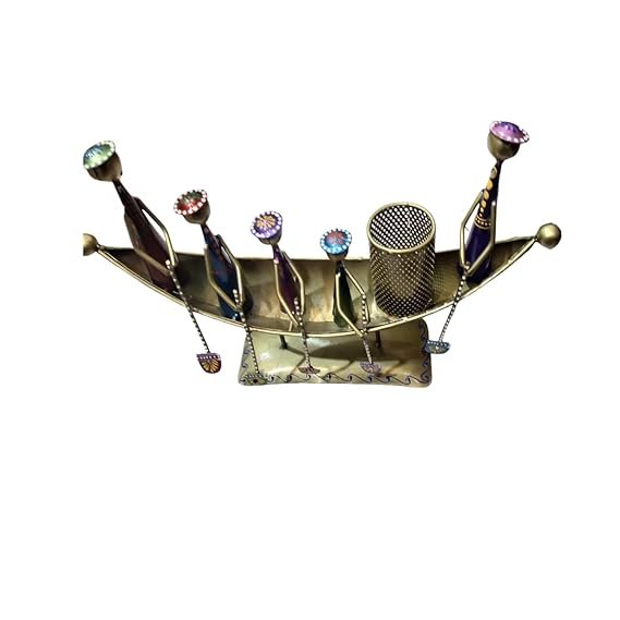 All the Cultures Fabricating India” Boat-Shaped Metal Pen Holder – Tabletop Decorative Showpiece, Desk Organizer & Office Pencil Holder (Size: 4x6 Inch)