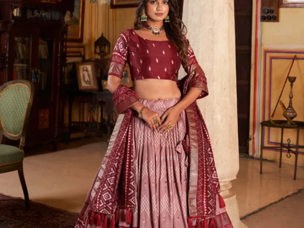 Maroon-Color-Silk-Lehenga-Choli-With-Patola-Print-Duppata-For-women | Lehenga and choli