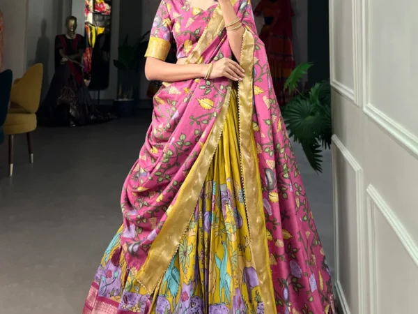 Mustard-Color-Dola-Silk-Designer-Kalamkari-Print-Lehenga-Choli-For-women | Lehenga and choli