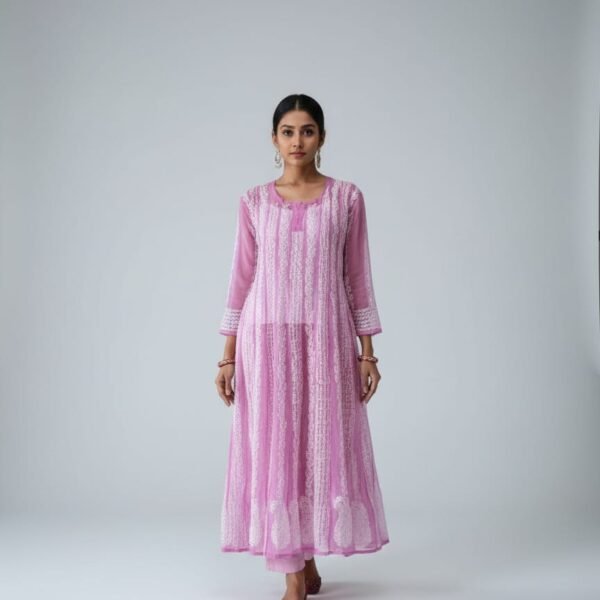 Chikankari 22 kali Straight Anarkali | Meer Chikankari