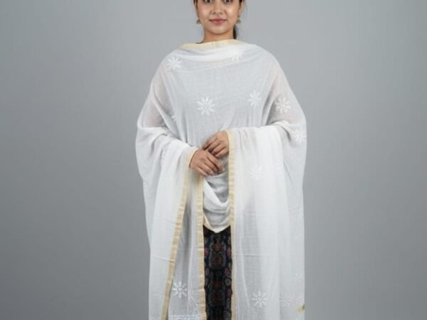 Pure Chanderi Chikankari Dupatta | Meer Chikankari