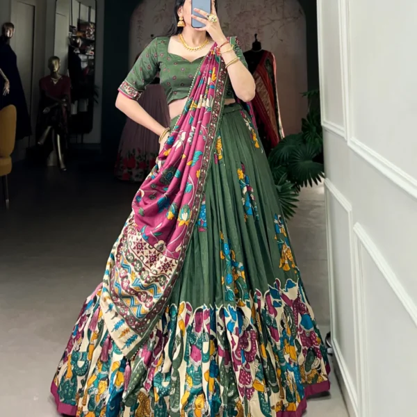 Green-Tussar-Silk-Patola-Print-Trendy-Lehenga-Choli-In-For-women | Lehenga and choli