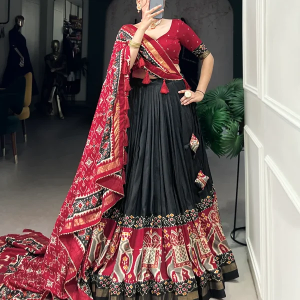 Black-Tussar-Silk-Patola-Print-Trendy-Lehenga-Choli-For-Women | Lehenga and choli