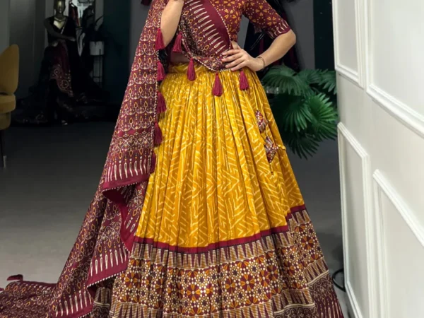 Yellow-Color-Tussar-Silk-Foil-Print-Lehenga-Choli-For-Women | Lehenga and choli