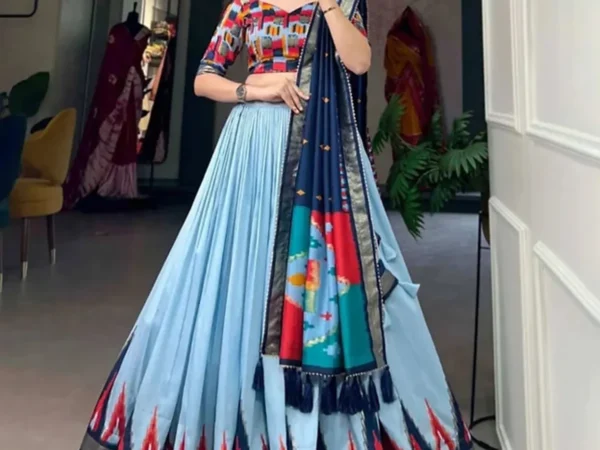 Sky-Blue-Color-Tussar-Silk-Printed-Lehenga-Choli-For-Women | Lehenga and choli