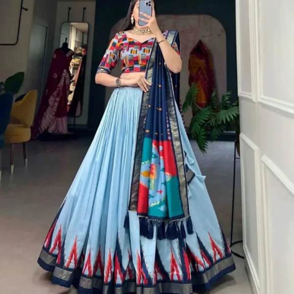 Sky-Blue-Color-Tussar-Silk-Printed-Lehenga-Choli-For-Women | Lehenga and choli