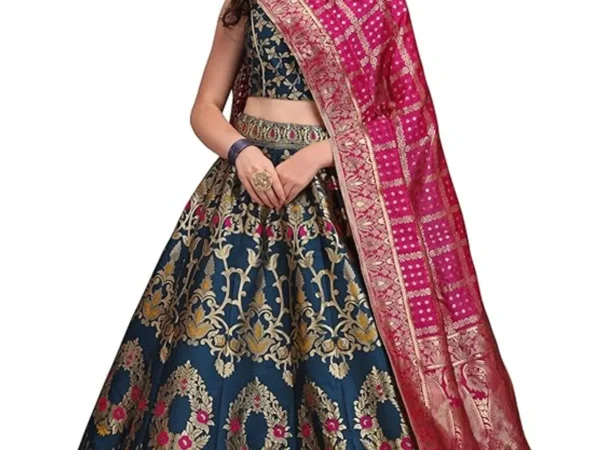 Blue-Dola-Silk-Jacquard-Semi-Stitched-Lehenga-Choli-For-Women | Lehenga and choli
