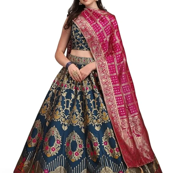 Blue-Dola-Silk-Jacquard-Semi-Stitched-Lehenga-Choli-For-Women | Lehenga and choli