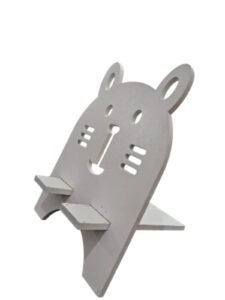 DCute Wooden White Cat Shape Mobile Holder Stand for smartphones with decorative wooden design for home office study desk available on Onestall.in