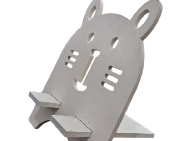 DCute Wooden White Cat Shape Mobile Holder Stand for smartphones with decorative wooden design for home office study desk available on Onestall.in