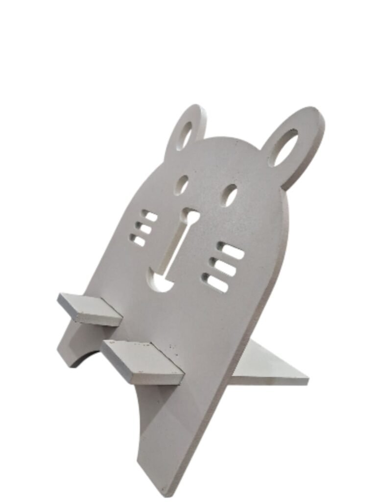 DCute Wooden White Cat Shape Mobile Holder Stand for smartphones with decorative wooden design for home office study desk available on Onestall.in