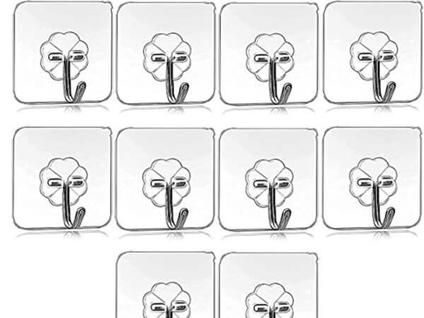 Nion Natural Transparent Self Adhesive Waterproof Wall Hooks for Bathroom and Kitchen Hook Hook 10 (Pack of 10)