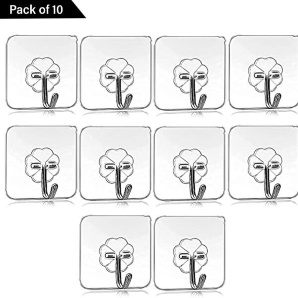Nion Natural Transparent Self Adhesive Waterproof Wall Hooks for Bathroom and Kitchen Hook Hook 10 (Pack of 10)