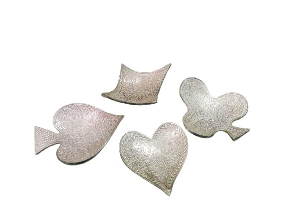 SOHAM GIFTS & DECORS Polished Aluminium Decorative Platter Cards Theme During Card Games Best Plate for Snacks ((Pack of 4))