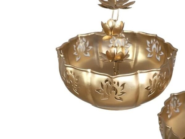 SOHAM GIFTS & DECORS Golden Metal Lotus Cascade Hanging Urli Pot for Floating Diyas and Candles (Pack of 2)