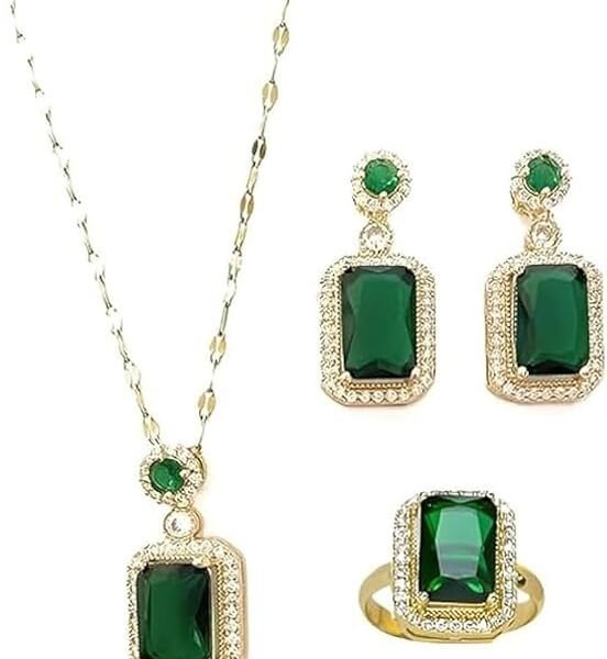 SOHAM GIFTS & DECORS ETHNIVAE Emerald Elegance Jewelry Set – Necklace, Earrings & Ring with Green Stone