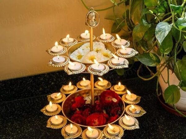 Lotus Urli Diya Bowl for Floating Flowers Two-Layered with Flower Pooja Floral Arrangement Two-Tier Decorations Home Decor and Decorative Space Traditional Decoration Handcrafted Display