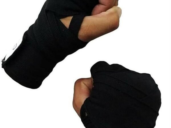 Combo of Black Boxing Hand Wrap & Soft Silicone Mouth Guard | Protective Hand Wraps for Training | Comfortable Single Mouth Guard for Sparring, Gym Practice & Combat Sports