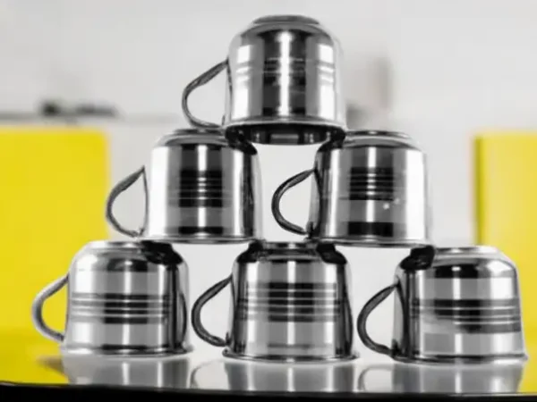 Bluenin Pack of 6 Steel Steel Cup Set 6Pc (Silver, Cup Set)