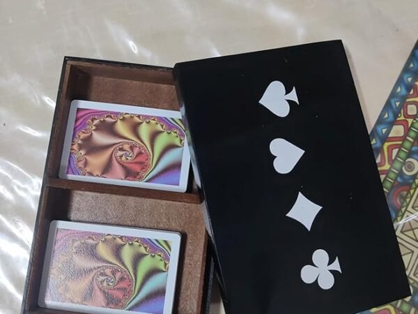 SOHAM GIFTS & DECORS Double Deck Wooden Card Box Dual Pack Holder Twin Storage Playing Cards Organizer for Two Decks Case Two-Deck Premium | H 3.5, B 18 cm, L 12 cm |