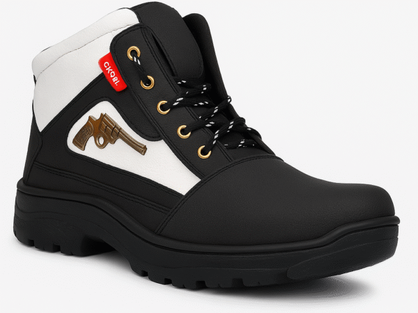 Latest Stylish Men’s Black Gun Boots | Premium Faux Leather Ankle Boots | Comfortable Slip-On Footwear for Men's & Boys | WUGO