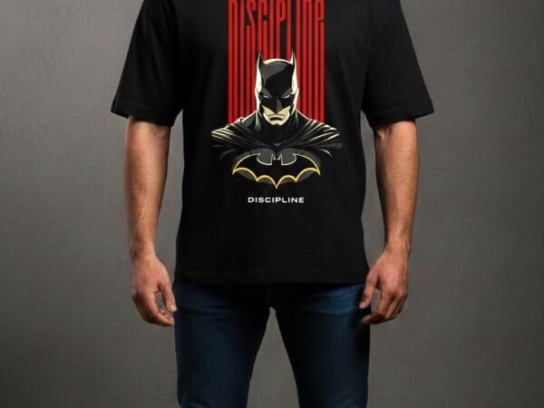 WÖLFIN Premium Black Oversized Batman Discipline Graphic T-Shirt for Men | Bold Front Print | 210 GSM Bio-Wash Cotton | Streetwear Superhero Style