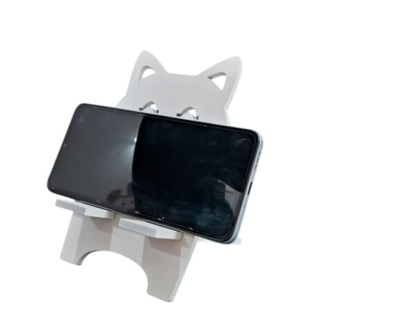 Cute Wooden White Cat Shape Mobile Holder Stand