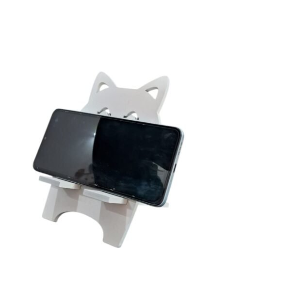 Cute Wooden White Cat Shape Mobile Holder Stand