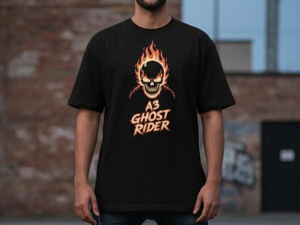 Ghost Rider Skull Print Black T-Shirt for Men | T-Shirt for men | WÖLFIN