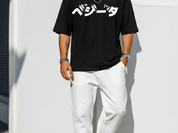 WÖLFIN Premium Black Oversized Anime Power T-Shirt for Men | Back Graphic Print | Korean Streetwear Style | 210 GSM Cotton