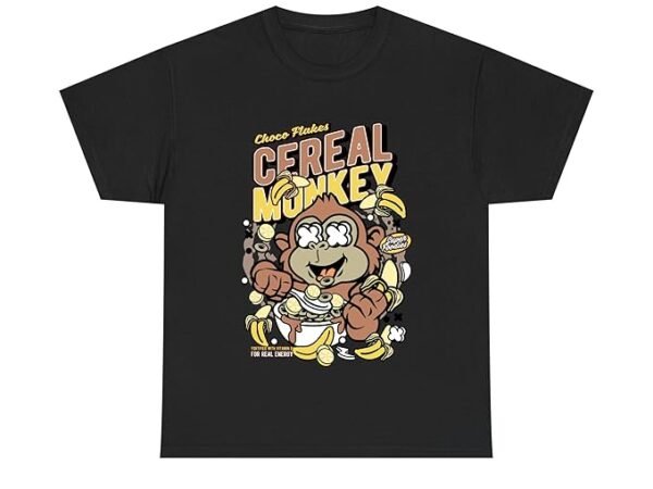 Cereal Monkey Graphic Print Cotton T-Shirt, Round Neck, Regular Fit, White, Unisex. HK01307 | Hellknit