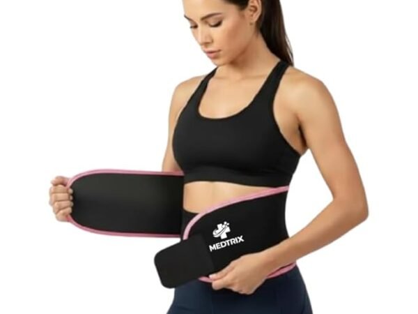 MEDTRIX Sweat Slim Belt for Men & Women | Neoprene Tummy Trimmer Belt for Fat Loss, Stomach Shaping & Workout Support | Adjustable Waist Trainer Sauna Belt for Gym, Yoga & Daily Use Pink | Madtrix