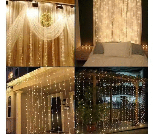 3x3Meter Waterfall curtain LED String Lights Yellow | EmmEmm