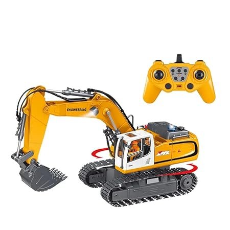 Remote Control Excavator Toys for Boys,11 Channel RC Excavator Construction Toys with Metal Shovel & Light,Simulated Smoke,Christmas Birthday Gift Toy for Boys 3-5 4-7 8-12 Year Old Kids | Funshine | Jet Roy