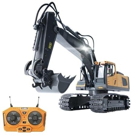 Remote Control Excavator Toy for 6-12 yr Boys, Best Birthday Gifts for Kids 7 8 9 10 11 Year Old, RC Construction Toys with Metal Shovel, Lights, Sounds 2.4Ghz (1 Battery) | Funshine Jet Roy
