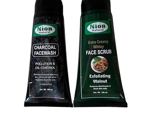 Click to see full view Charcoal Face Wash 100 ml and Face Scrub 100 ml Combo Pack for Oily, Acne prone Skin, Gentle Foaming | Nion Natural