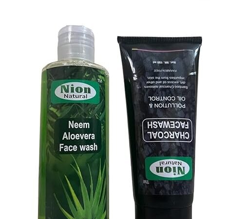 Neem Aloevera Face Wash and Charcoal Face Wash for Clear Skin | Organic | Fights Acne & Blackheads | Hydrating & Refreshing | Sulphate and Praben Free (Combo Pack) | Nion Natural