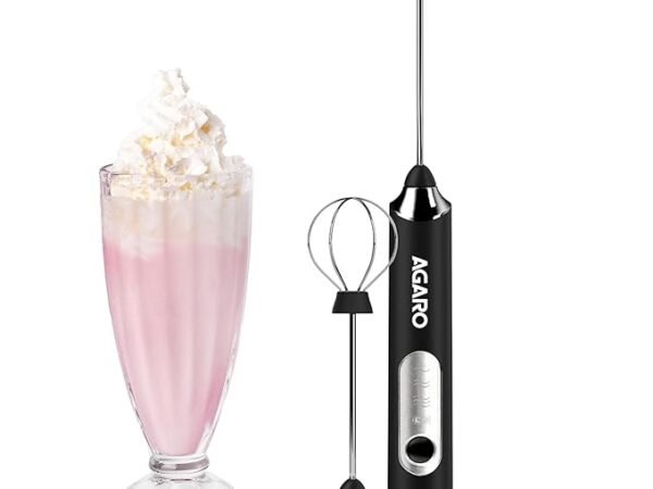 AGARO Royal Milk, 3‑Speed Electric for Coffee with Whisk and, Mixer, Stand‑up Design, for Cream (Whisk Milk), Rechargeable, Stainless Steel | AGARO