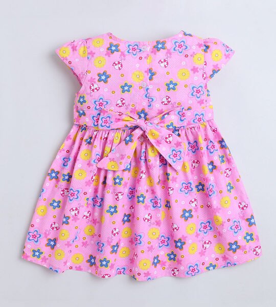 Girls Floral Printed Round Neck Cap Sleeves Fit & Flare Dress | Funshine