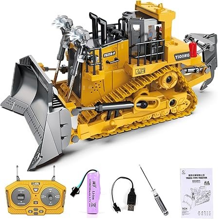 Click to see full view 9-Channel Remote Control Bulldozer Toy | 1:24 Scale RC Excavator & Front Loader Truck | Alloy Shovel, Lights & Sound | Construction Vehicle for Kids(9-Channel Bulldozer Toy) | Funshine | Jet Roy