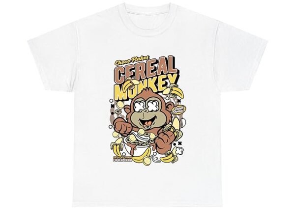 Cereal Monkey Graphic Print Cotton T-Shirt, Round Neck, Regular Fit, White, Unisex. HK01307 | Hellknit