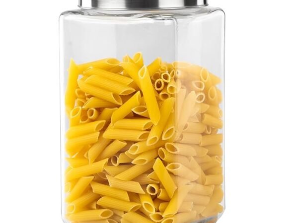 AGARO Elegant Glass Jar 2250 ml, Square Shaped, Steel Lid, Storage Glass Container, Transparent, Kitchen Organiser, Multipurpose Jar. | ASJAR