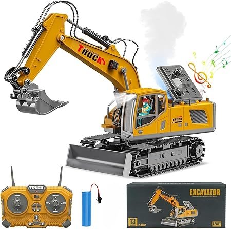 Click to see full view Remote Control Excavator 13 Channel RC Excavator Truck Toys 1/20 Scale 2.4Ghz Construction Vehicles with Metal Shovel 680° Rotation for Kids Boys Age 4-7 8 9 10 Year Old (Yellow) | Funshine | Jet Roy