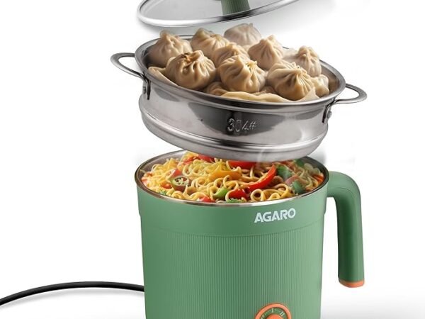 AGARO Regency Multi Cook Kettle With Steamer, 1.2L Inner Pot, Double Layered Body, Variable Temperature Settings, Wide Mouth, Boiling, Steaming, Tea, Coffee, Egg, Vegetable Boiling, 600W, Sea Green | AGARO