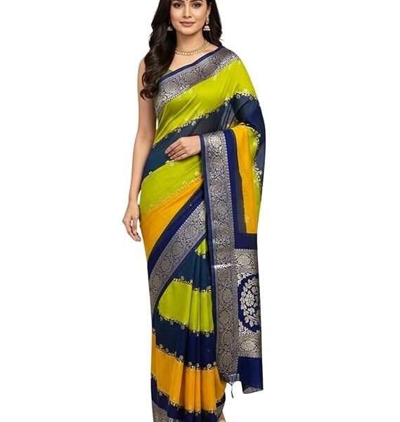 Women’s Pure Mushroom Silk Saree – Multicolor Zari Floral Lines All Over with Antique Style Border | Saree with Blouse for Wedding & Festive Use |DIMANI INNOVATIVE SOLUTIONS